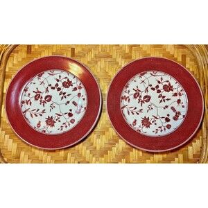 2 Red Woven Floral 8" Salad Plates in Montespan - Spal in Portugal & Souleiado *